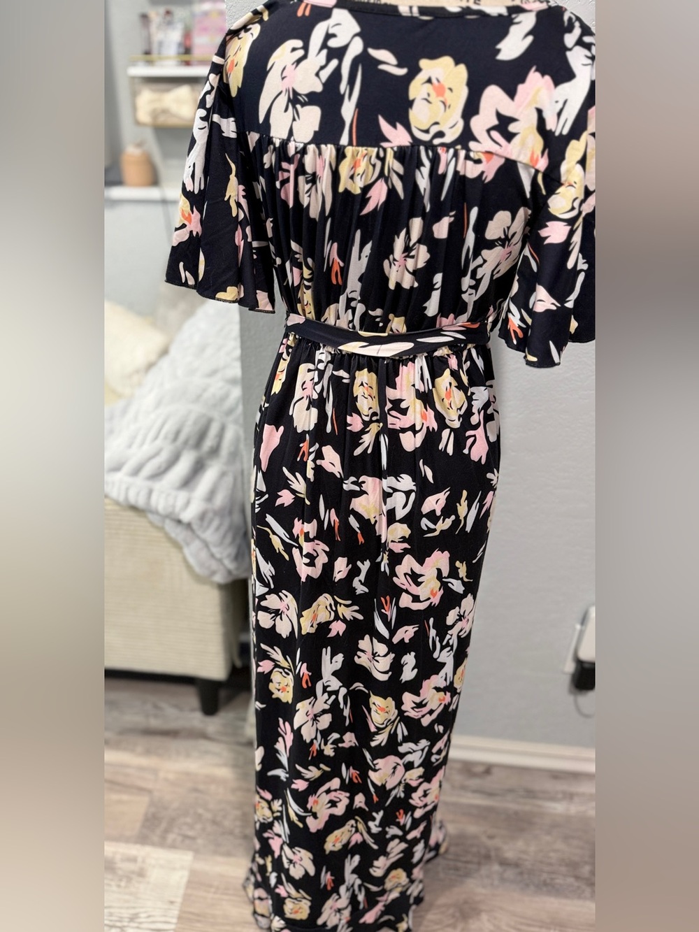 Maternity Black Floral Wrap High-Low Maxi Dress - Size Medium - Picture 6 of 7